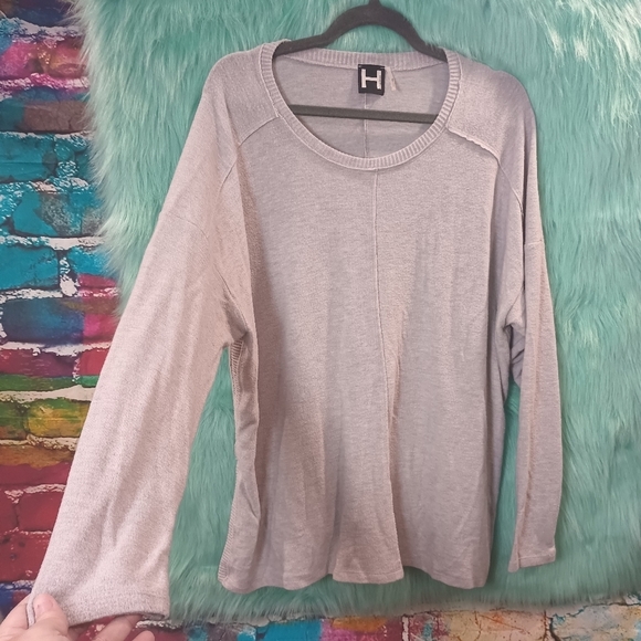 H by Bordeaux Light Gray Waffle Knit Raw Hem Sweater Size L - Picture 7 of 10